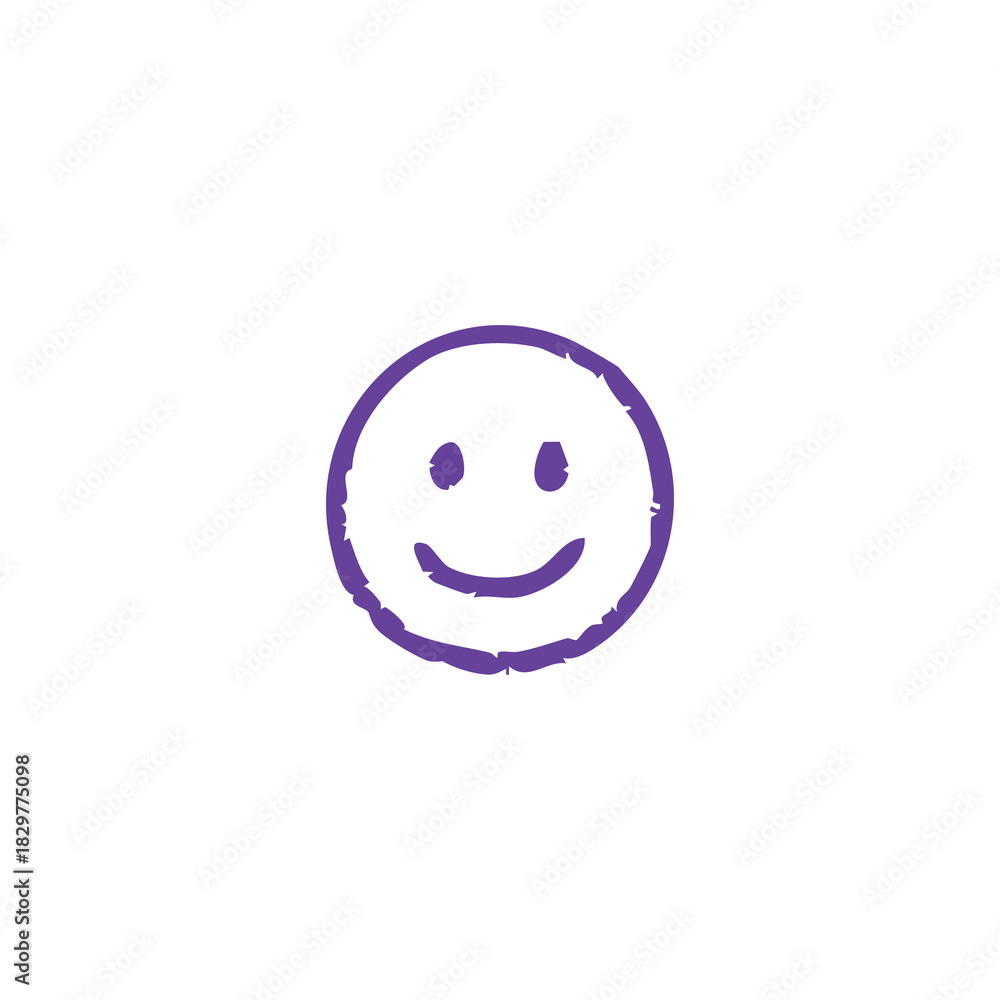 Fototapeta premium Hand Drawn Purple Smiley Face on White Background