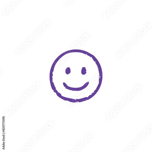 Hand Drawn Purple Smiley Face on White Background