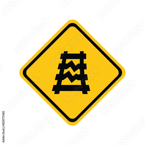 Obraz na plátně Uneven railroad crossing warning sign   traffic safety icon Vector