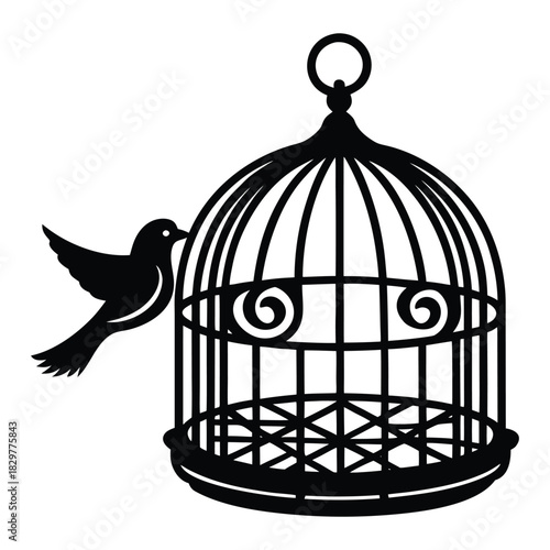 bird in cage silhouette vector illustration