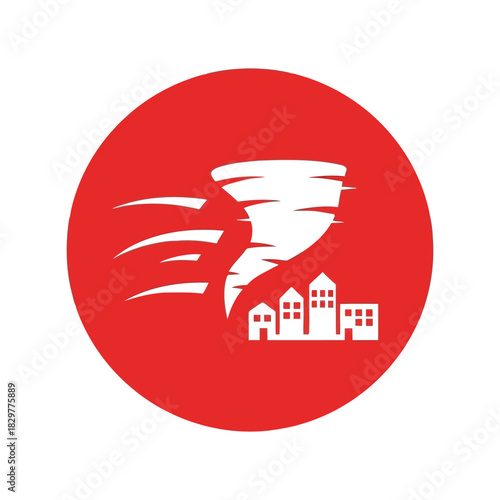 Tornado striking residential area icon: natural disaster warning Vector