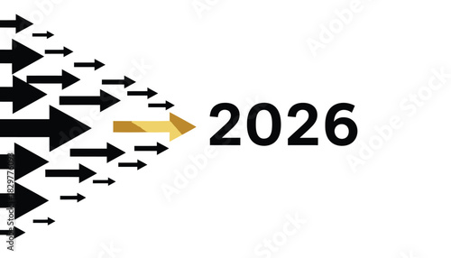 Arrow illustration pointing to 2026 concept business growth and future direction isolated on white background