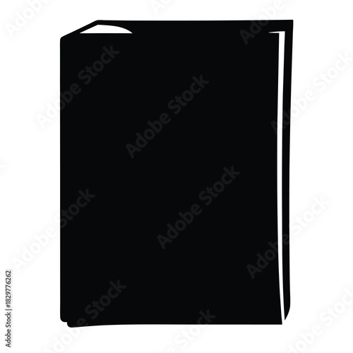 Solid black silhouette of a closed book standing vertically on white background