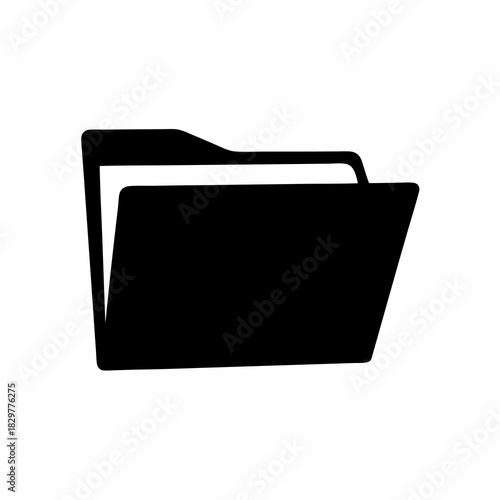 Black and white illustration of an open document folder icon with white space
