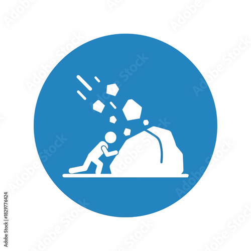 Falling rocks warning sign icon   landslide hazard blue circle Vector