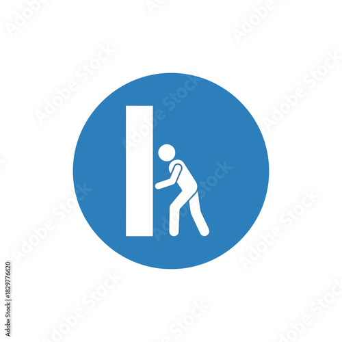 Blue push icon: man exerting force symbol, vector graphic Vector