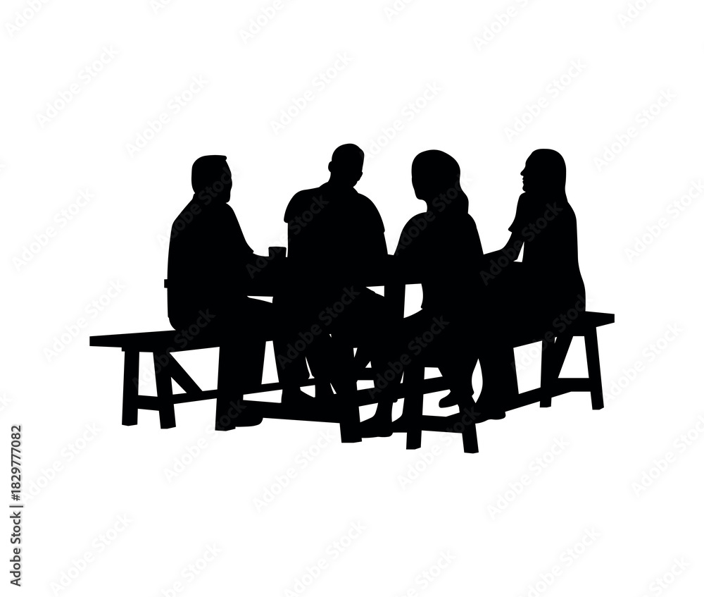 Fototapeta premium Family and Friends Gathering Silhouette - People Sitting at Picnic Table in a Social Scene