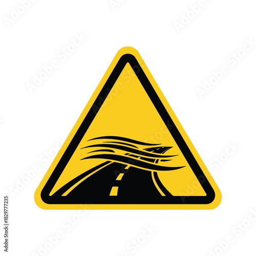 Water over road warning sign icon   flood hazard ahead vector Vector