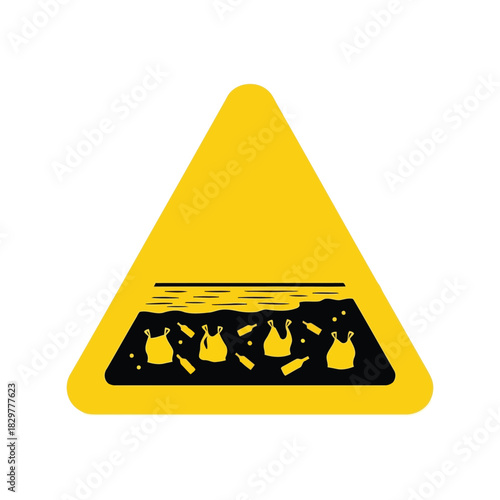 Plastic waste water pollution warning sign icon   environmental crisis Vector