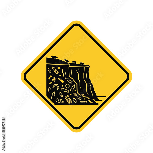 Environmental warning: cliffside illegal dumping & pollution hazard Vector