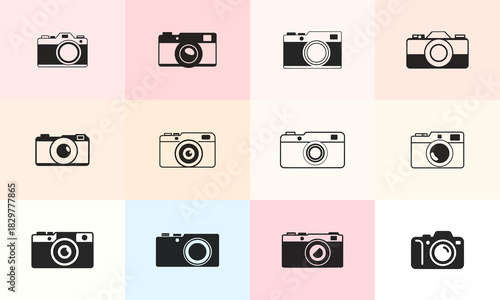 Vintage Photo Camera Icon Set Photography Equipment Technology Vector