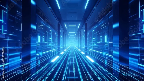 Wallpaper Mural Futuristic corridor with blue lights Torontodigital.ca