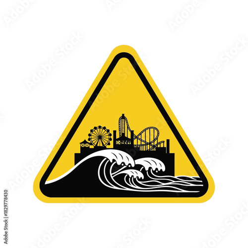 Tsunami warning: amusement park flood & disaster hazard icon Vector