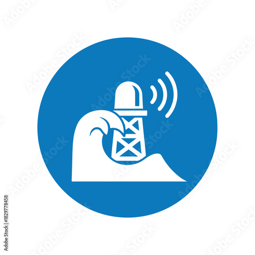 Tsunami warning signal lighthouse icon   coastal emergency alert Vector