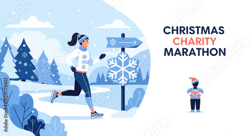 Festive winter marathon for charity in snowy landscapes promoting healthy lifestyle