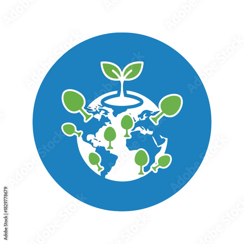 Global sustainability icon: earth, sprout, green trees Vector
