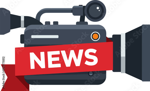 camera with NEWS banner ribbon wrapped around it
