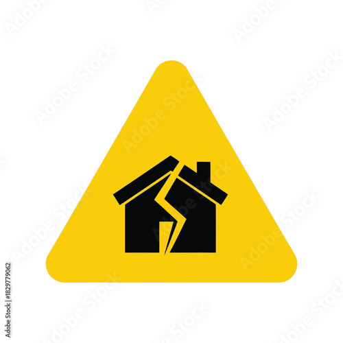 Property damage warning icon   house crack risk alert Vector