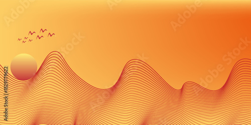 Abstract luminous sunset with a soft gradient background radiating warmth and tranquility, featuring a gentle orb symbolizing the sun setting below the horizon