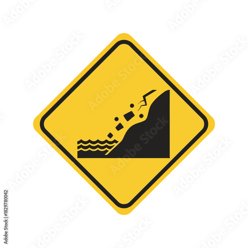 Falling rocks into water warning sign icon   road hazard vector Vector