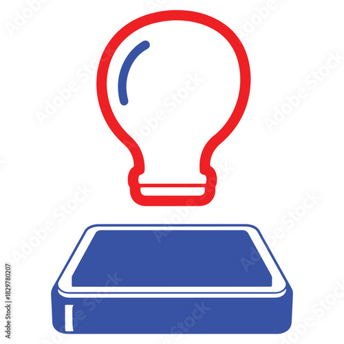 Creative idea generation with a red lightbulb and a blue base signifying innovation and problem solving solutions for business and brainstorming sessions
