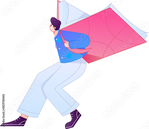 Vector flat gradient illustration of a character reading a book.
