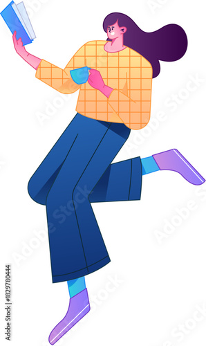 Vector flat gradient illustration of a character reading a book.
