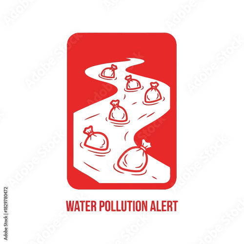 Water pollution alert: river waste contamination graphic Vector