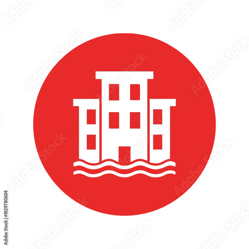 Waterfront city buildings icon   urban real estate logo design Vector