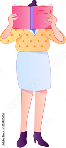 Vector flat gradient illustration of a character reading a book.
