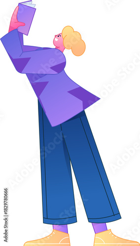 Vector flat gradient illustration of a character reading a book.
