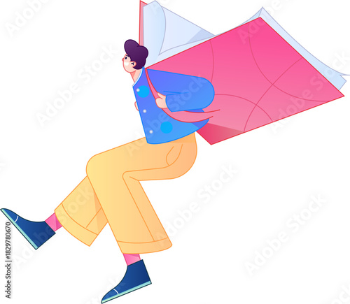 Vector flat gradient illustration of a character reading a book.
