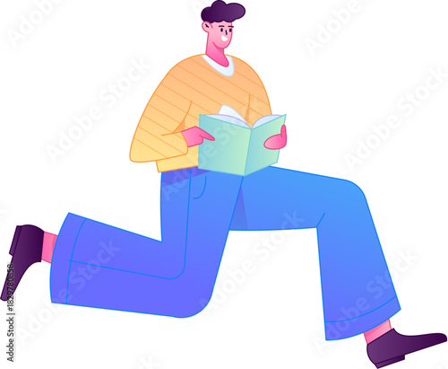 Vector flat gradient illustration of a character reading a book.

