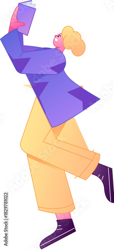 Vector flat gradient illustration of a character reading a book.
