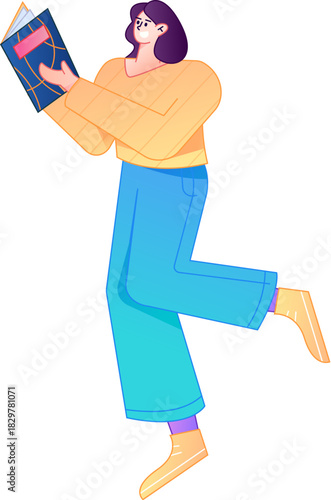 Vector flat gradient illustration of a character reading a book.
