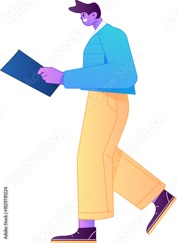 Vector flat gradient illustration of a character reading a book.

