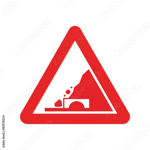 Falling rocks landslide warning road sign vector icon safety Vector