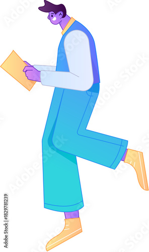 Vector flat gradient illustration of a character reading a book.
