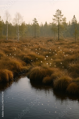 Meandering rill through a hummock bog