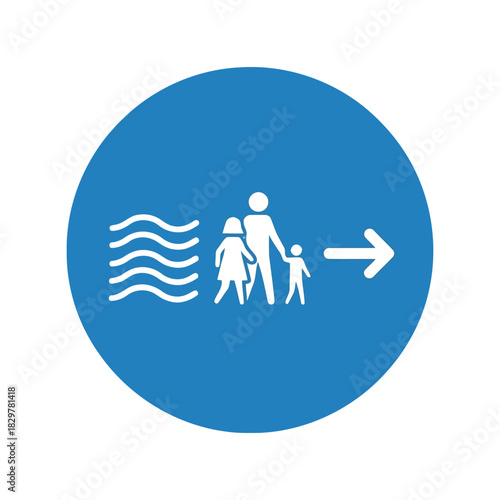 Family water current direction icon   safety & evacuation guidance Vector