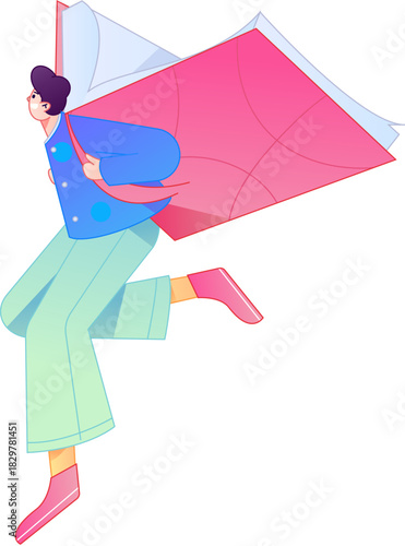 Vector flat gradient illustration of a character reading a book.
