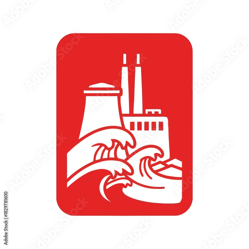 Industrial climate crisis: factory flooding & environmental impact icon Vector