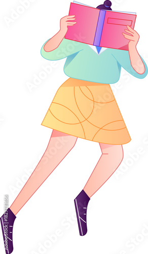 Vector flat gradient illustration of a character reading a book.
