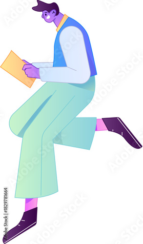 Vector flat gradient illustration of a character reading a book.
