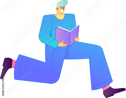 Vector flat gradient illustration of a character reading a book.
