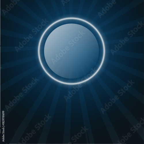 A sleek, glossy blue circular orb with a bright, luminous neon light ring.