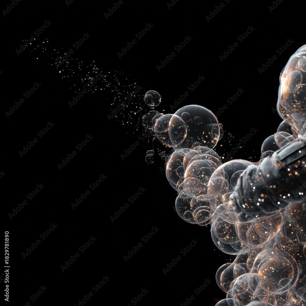 Obraz premium Abstract luminous bubbles and particles on black background