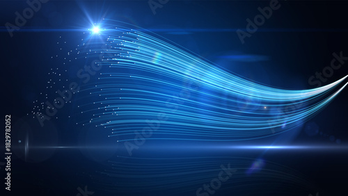 Abstract blue fiber optic lines high speed data transfer technology background, Abstract technology background.
