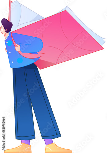 Vector flat gradient illustration of a character reading a book.
