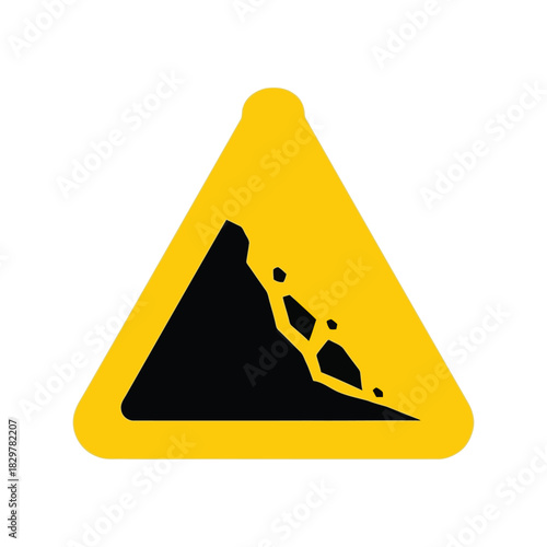 Falling rocks danger warning sign vector icon Vector